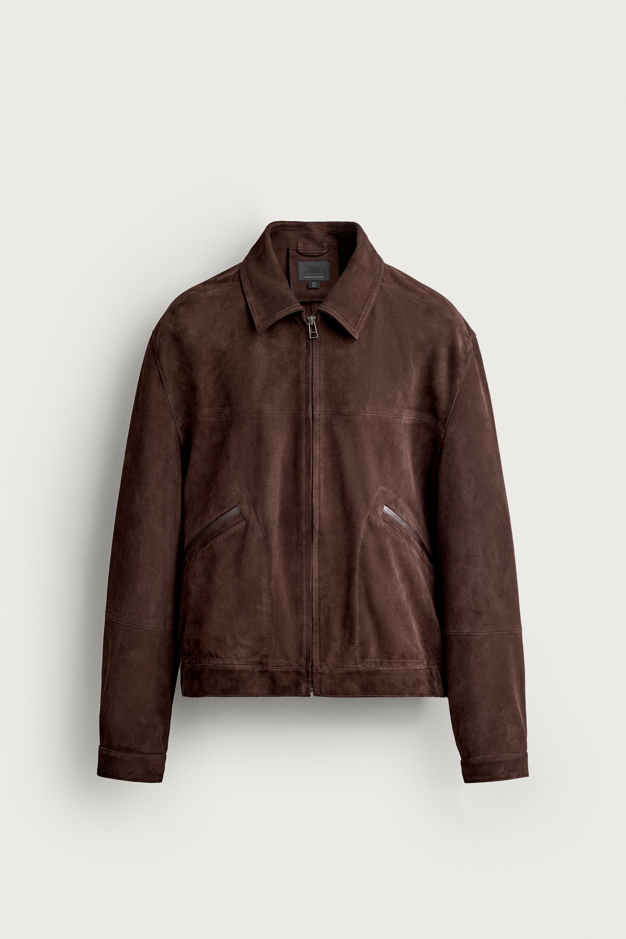 RELAXED FIT SUEDE LEATHER JACKET — Dark brown