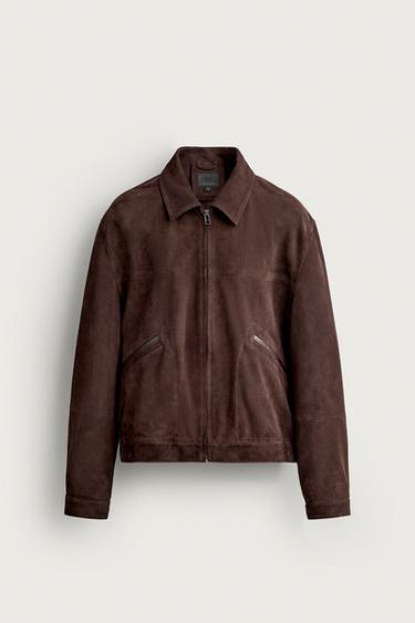 RELAXED FIT SUEDE FINISH LEATHER JACKET - Dark brown by Zara