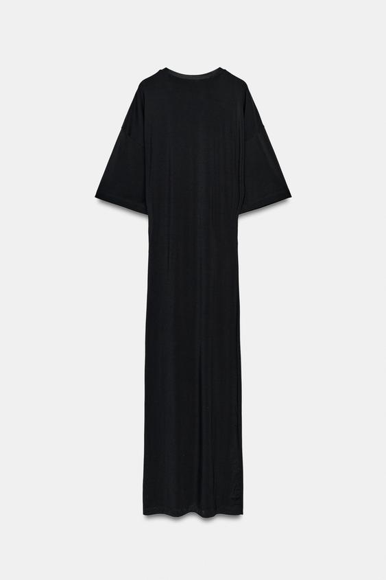 oversized t shirt dress zara FLOWY LONG DRESS - Black