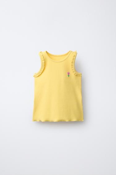 CAMISETA RIB SISA BORDADO - Amarillo de Zara