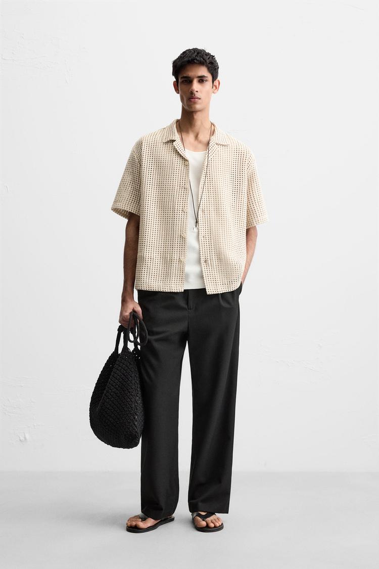 CAMISA JACQUARD ABERTO Bege ZARA Brasil