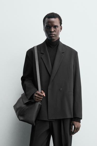 DOUBLE-BREASTED WOOL BLEND SUIT BLAZER - Black by Zara