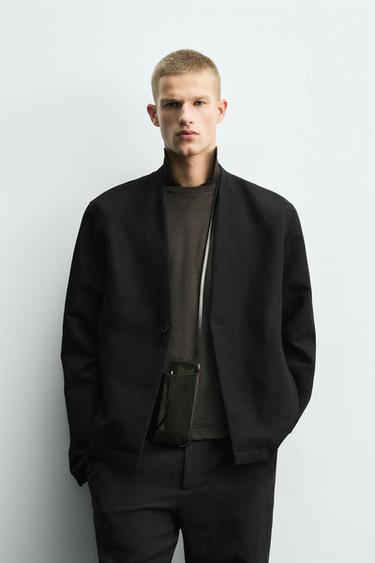 Zara 棉麻混紡西裝外套 - 黑色