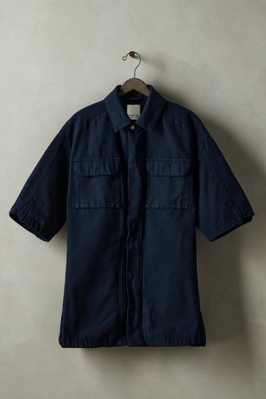 WASHED CANVAS OVERSHIRT X SR_A - Navy blue by Zara