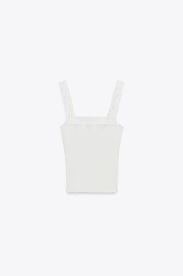 RIBBED EMBROIDERED TOP - White by Zara - Image 1