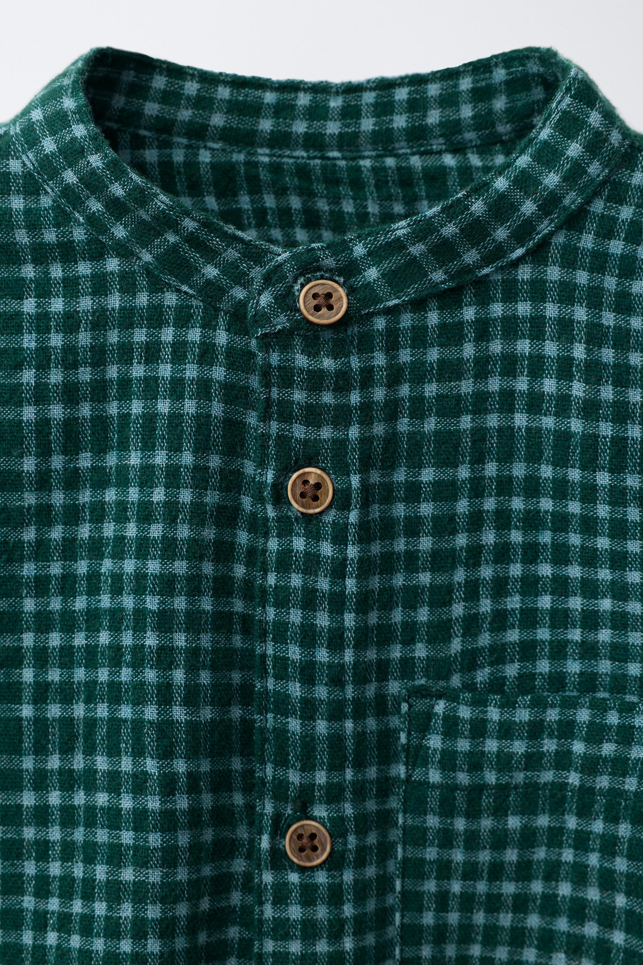 PLAID MANDARIN COLLAR SHIRT - Green | ZARA United States