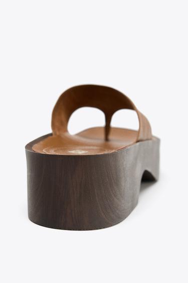 SOFT LEATHER PLATFORM SANDALS - Brown by Zara - Image 4