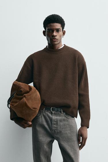 PULLOVER MIT CHENILLE-STRUKTURMUSTER - Braun von Zara