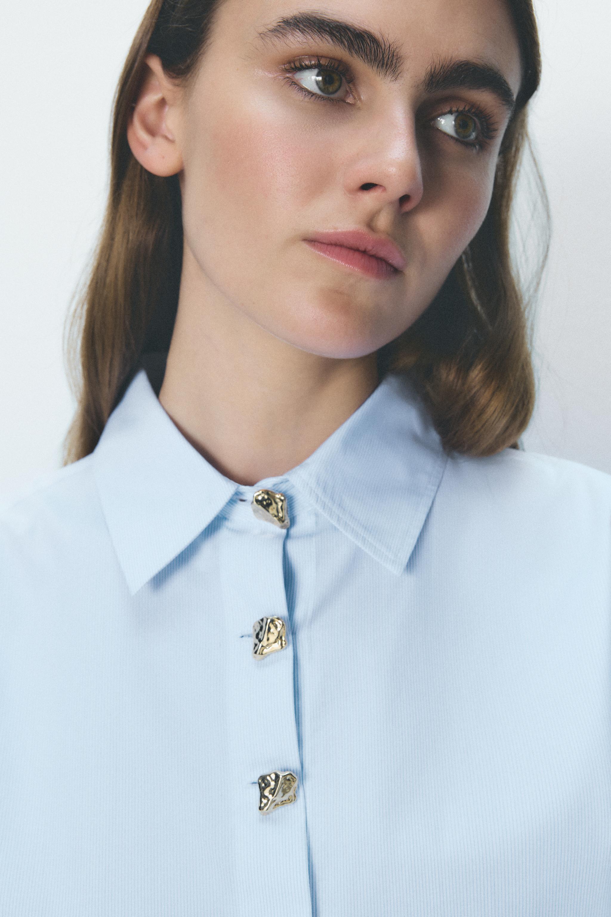 Ruページ CAMISA POPELÍN RAYAS BOTÓN COMBINADO - Azul / Blanco | ZARA Chile