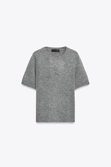 100% WOOL SHORT SLEEVE TOP - Mid-grey by Zara