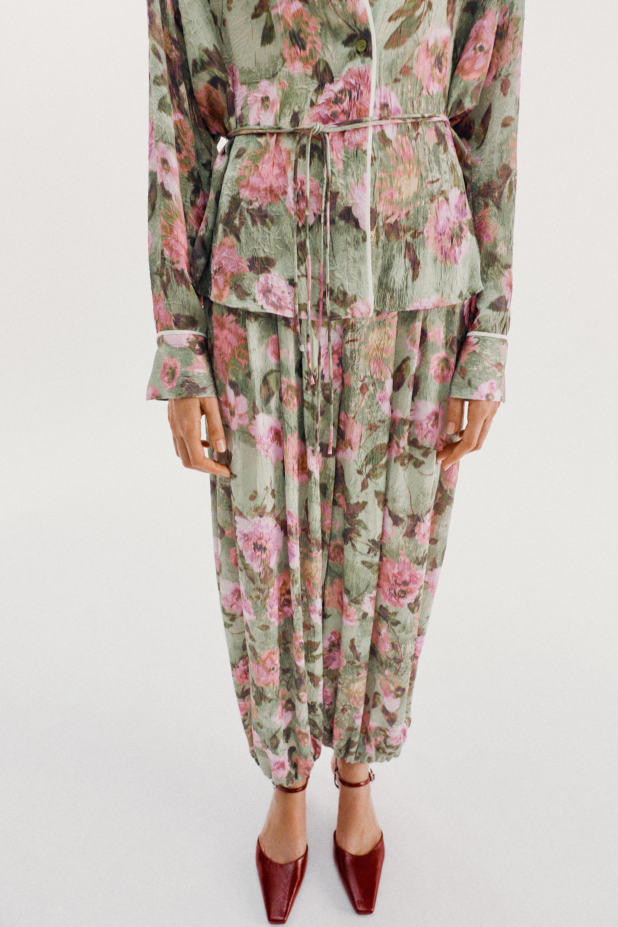 Женские брюки Zara FLORAL PRINT BALLOON TROUSERS — фото 4