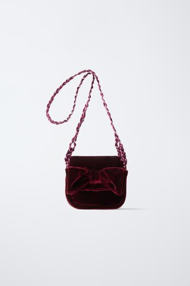 VELVET BOW CROSSBODY BAG - Burgundy Red by Zara
