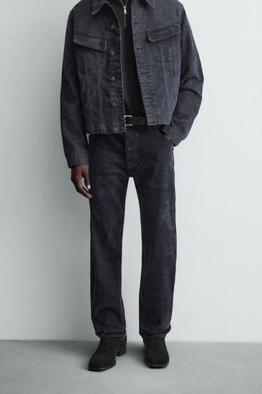 Zara STRAIGHT FIT CORDUROY PANTS - Blue