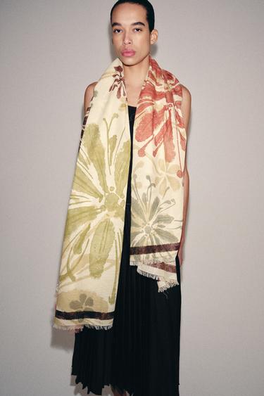 100% COTTON FLORAL PRINT SCARF - Sand by Zara - Image 1