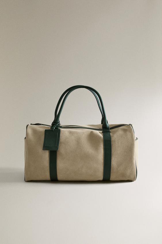 BOLSA DE VIAGEM DE COURO - Bege / Verde da Zara - Imagem 0