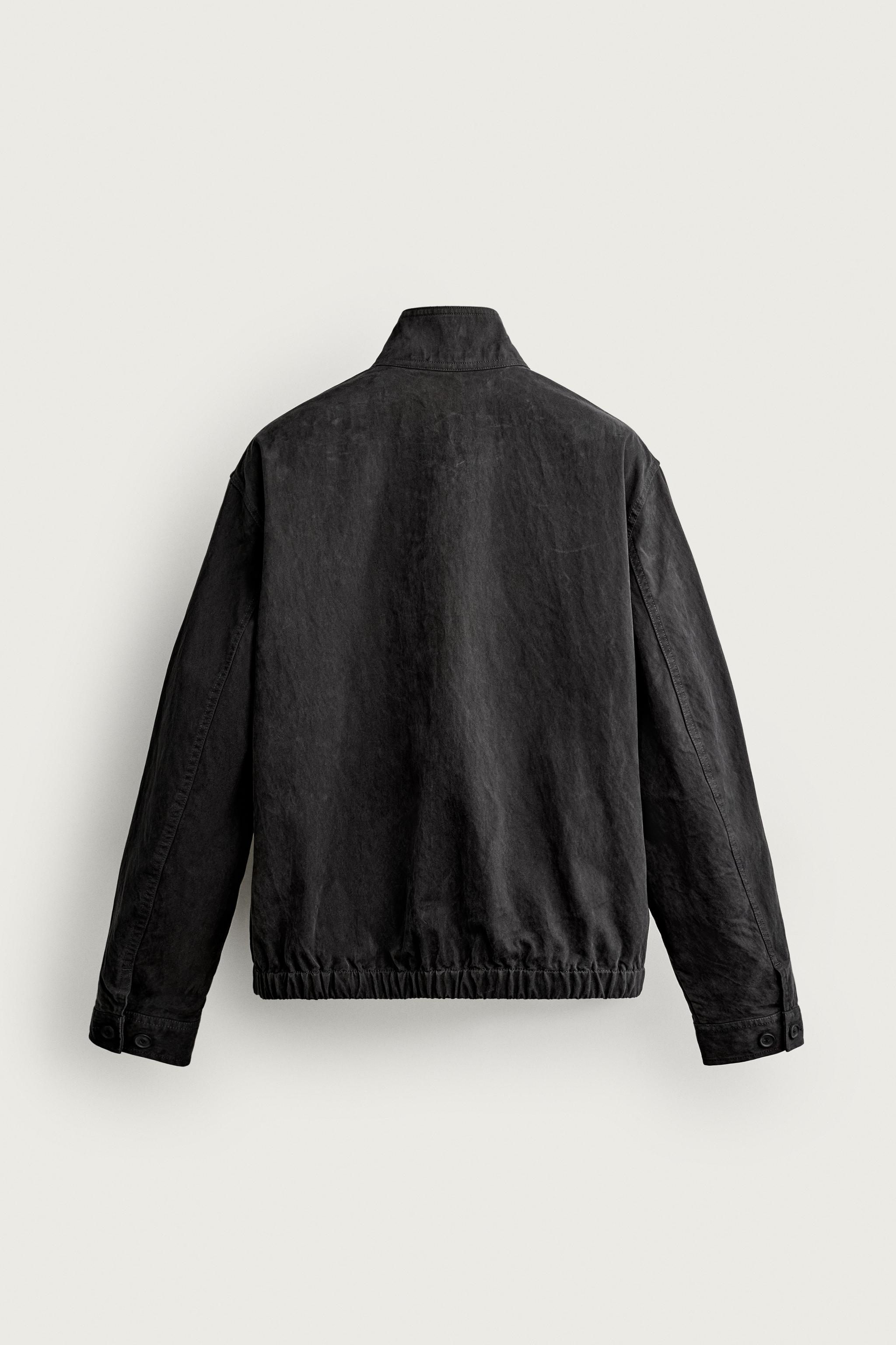 WASHED-EFFECT REGULAR FIT JACKET — Black (alternate view)