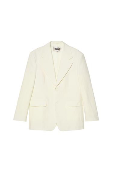 OVERSIZE HERRINGBONE LINEN WOOL SUIT BLAZER - Ecru by Zara