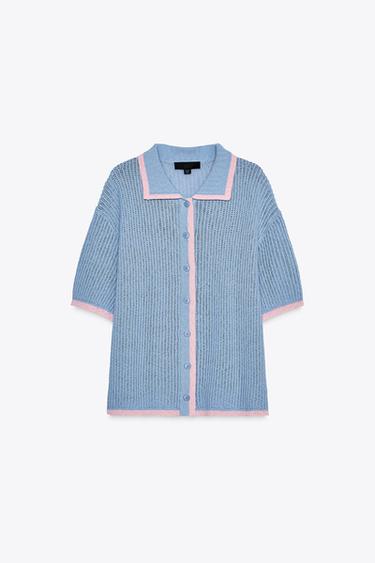 COLLAR POLO CARDIGAN - Blue by Zara - Image 4