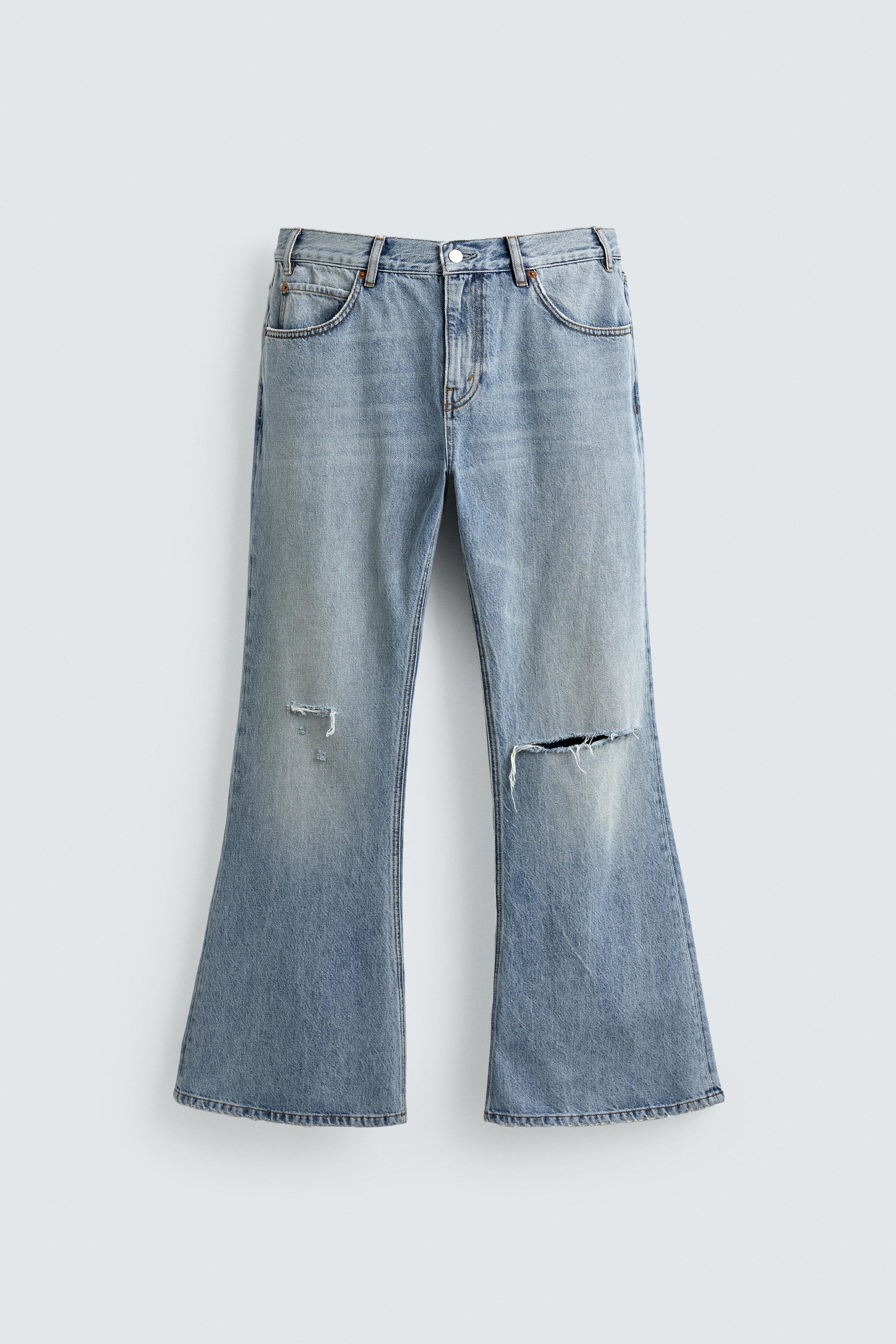 ダメージ加工フレアフィットデニムパンツ - ライトブルー | ZARA Japan