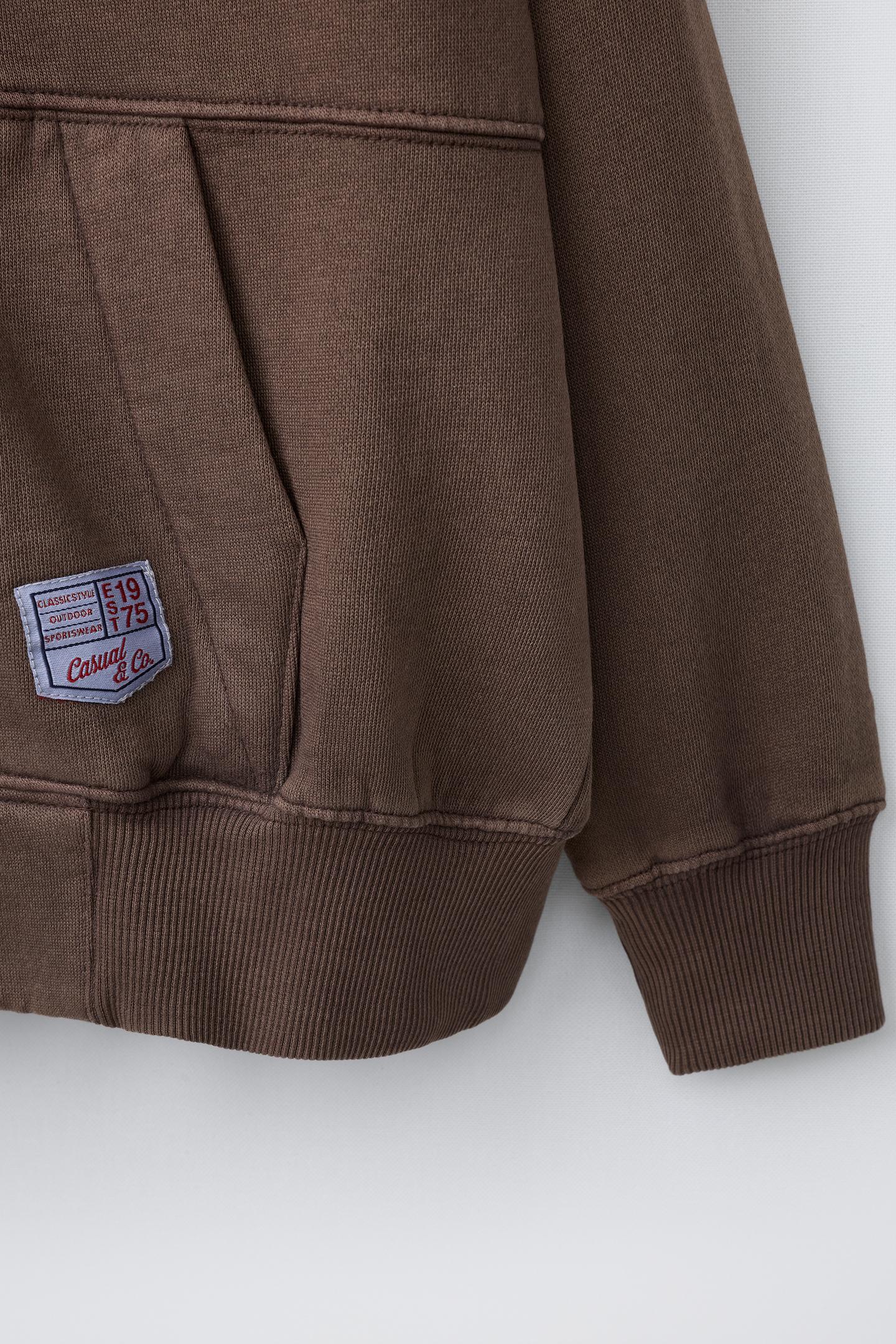 Детское худи Zara Zip-Up with Label, цвет: Коричневый — фото 4