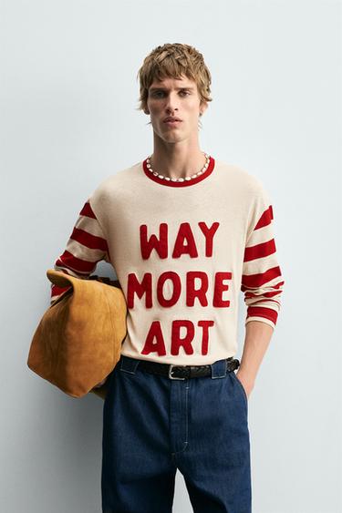 Zara STRIPED COMBINATION T-SHIRT - Beige