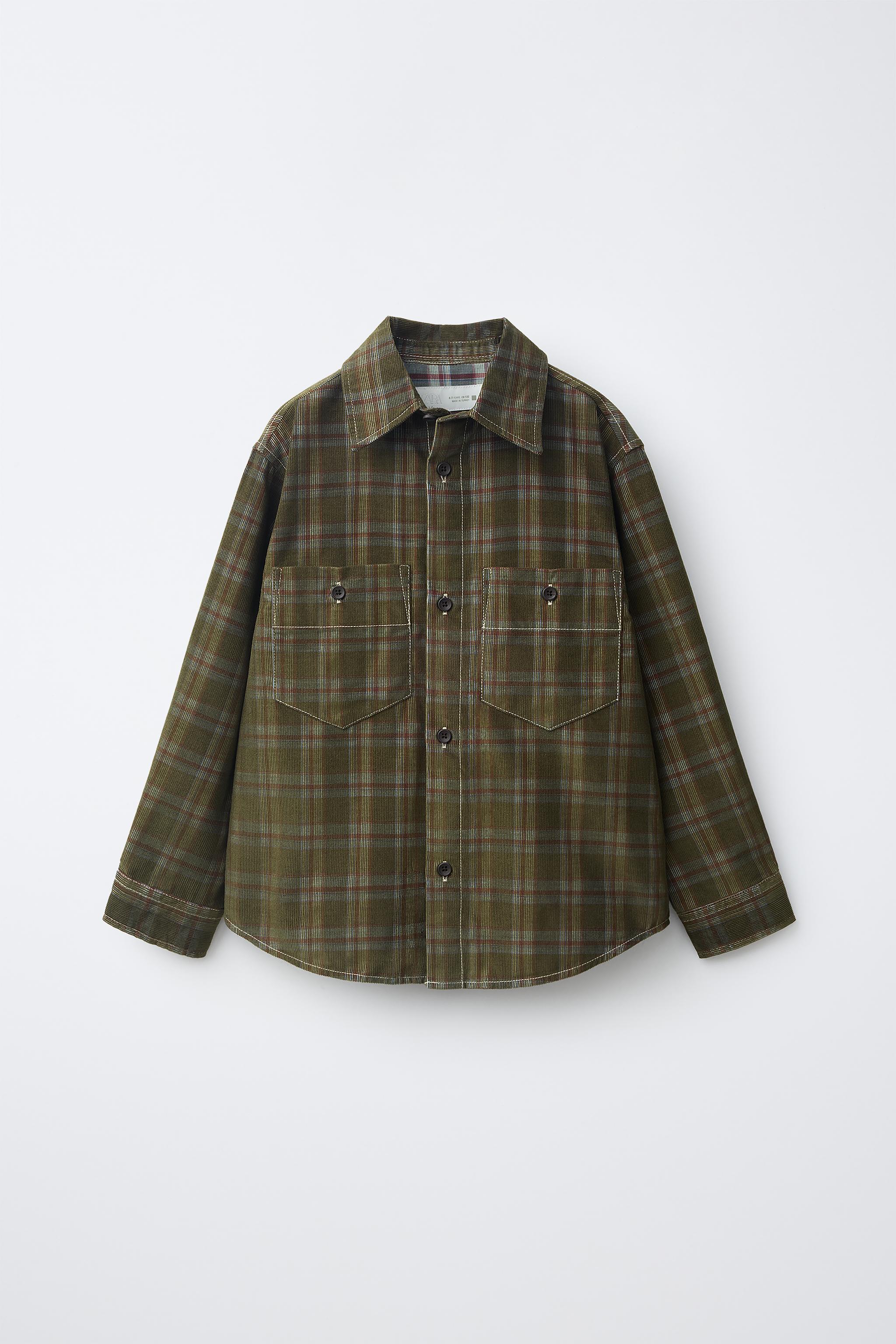 チェック柄コーデュロイシャツ - グリーン | ZARA Japan / 日本