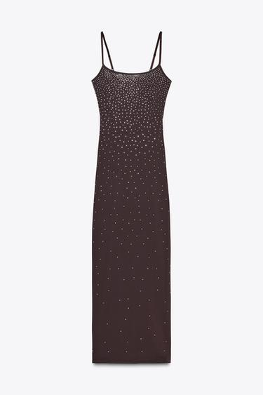 VESTIDO POLIAMIDA STRASS - Marrón de Zara - Imagen 0