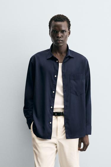 Zara REGULAR FIT POCKET SHIRT - Navy blue