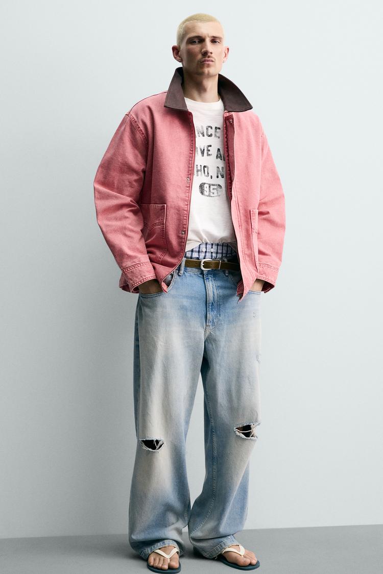 ZARA RELAXED FIT WASHED JACKET WITH CONTRAST COLLAR