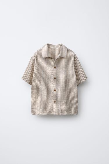 Zara PLAID SEERSUCKER SHIRT - Ecru / Beige