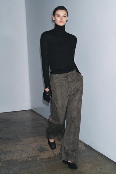 ZW COLLECTION CHECKED BALLOON TROUSERS WITH WOOL - Brown marl by Zara - Image 0