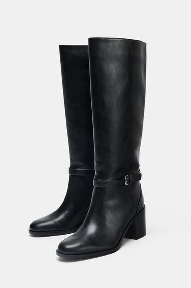 BOTTES À TALONS LARGES ET À BOUCLES - Noir de Zara - Image 2