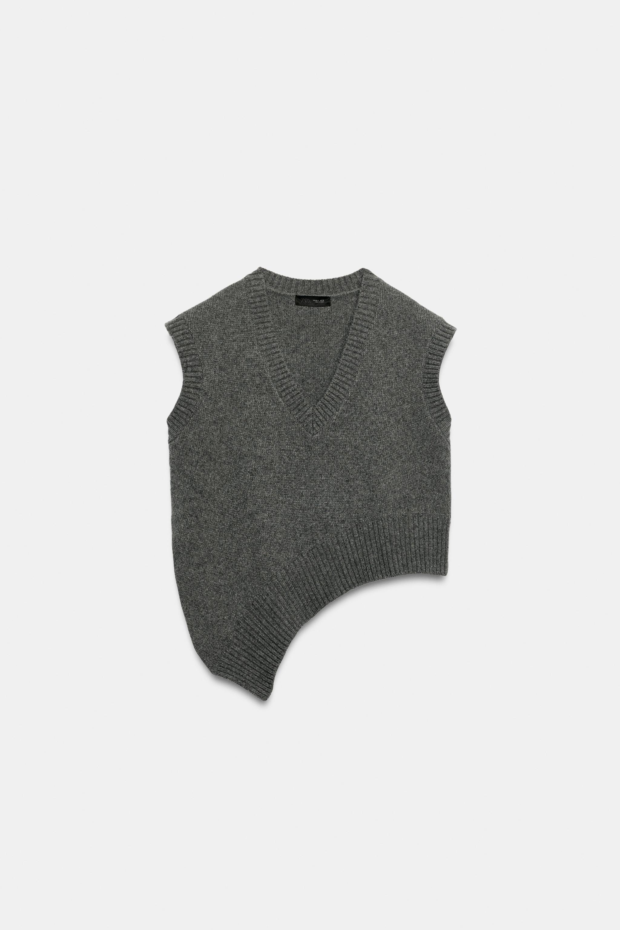 WOOL ASYMMETRICAL HEM VEST — Gray