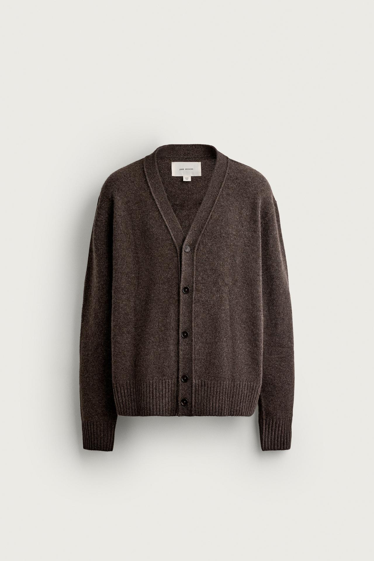 100% CASHMERE REGULAR FIT CARDIGAN — Brown marl