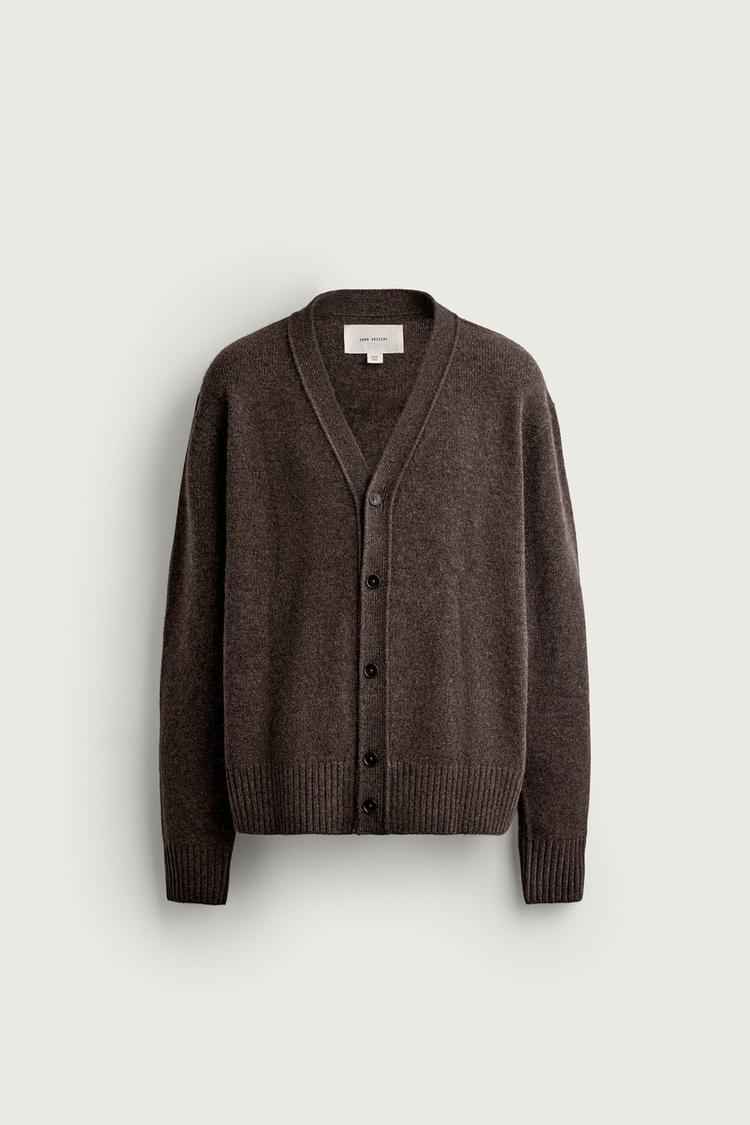 100% CASHMERE REGULAR FIT CARDIGAN — Brown marl