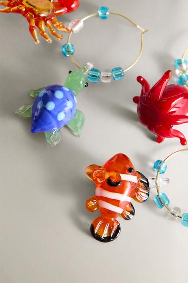 LOT MARQUE-VERRES À PIED VERRE RECYCLABLE ANIMAUX MARINS (LOT DE 6) - Bleu de Zara - Image 2