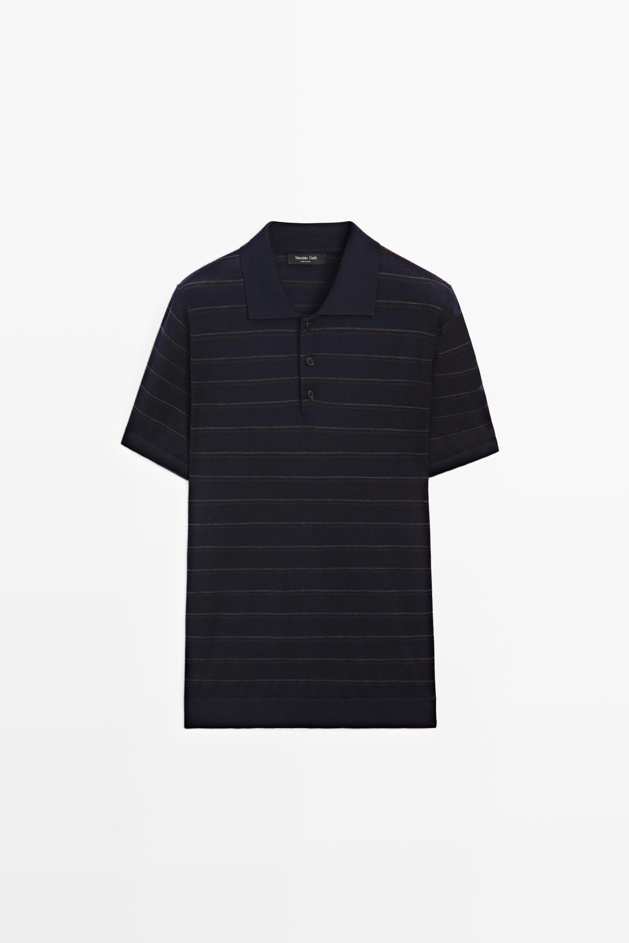 Striped short sleeve knit polo sweater