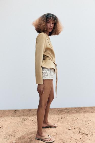 FAUX SUEDE EFFECT PEPLUM JACKET - camel by Zara