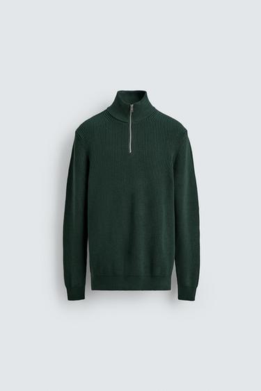 JERSEY PUNTO PERLADO CUELLO CREMALLERA - Verde pato de Zara