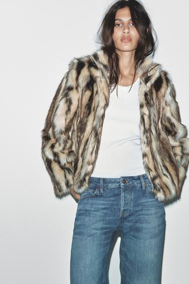 Zara FAUX FUR COAT ZW COLLECTION - Gray / Beige