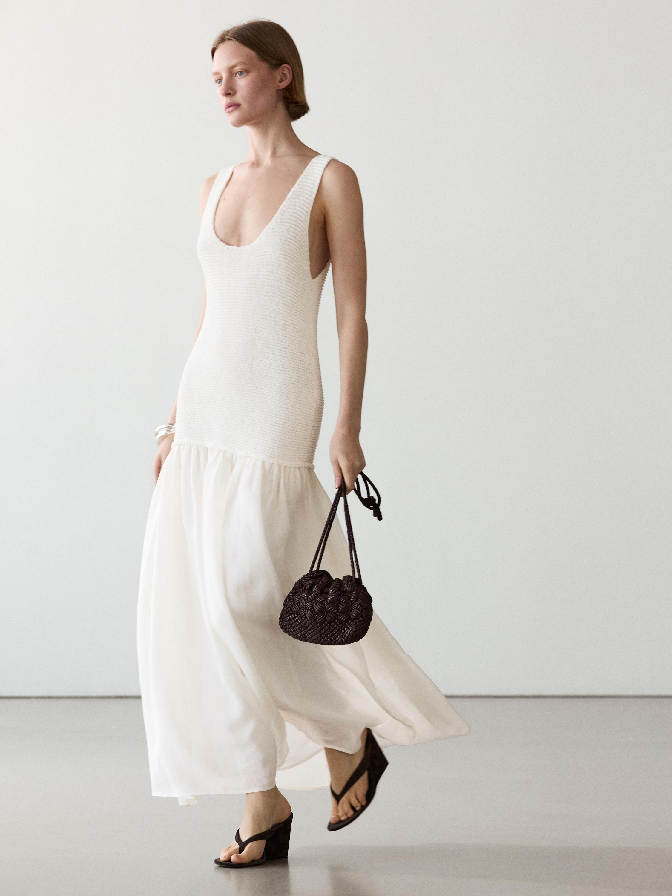 Long matching linen blend dress — white