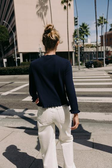 GILET EN MAILLE À VOLANTS - Bleu marine de Zara - Image 4