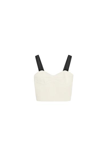 TEXTURED KNIT TOP WITH CONTRAST STRAPS - Ecru by Zara
