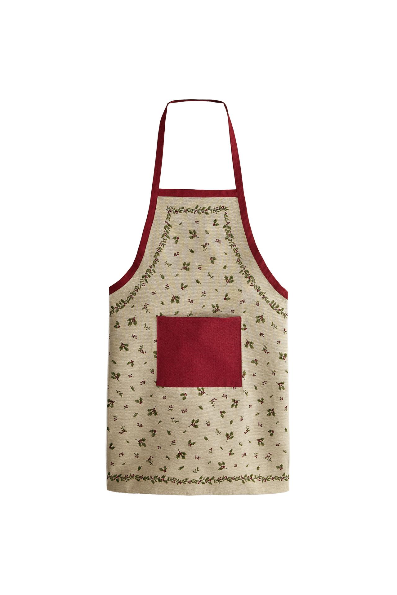 CHRISTMAS HOLLY JACQUARD COTTON APRON