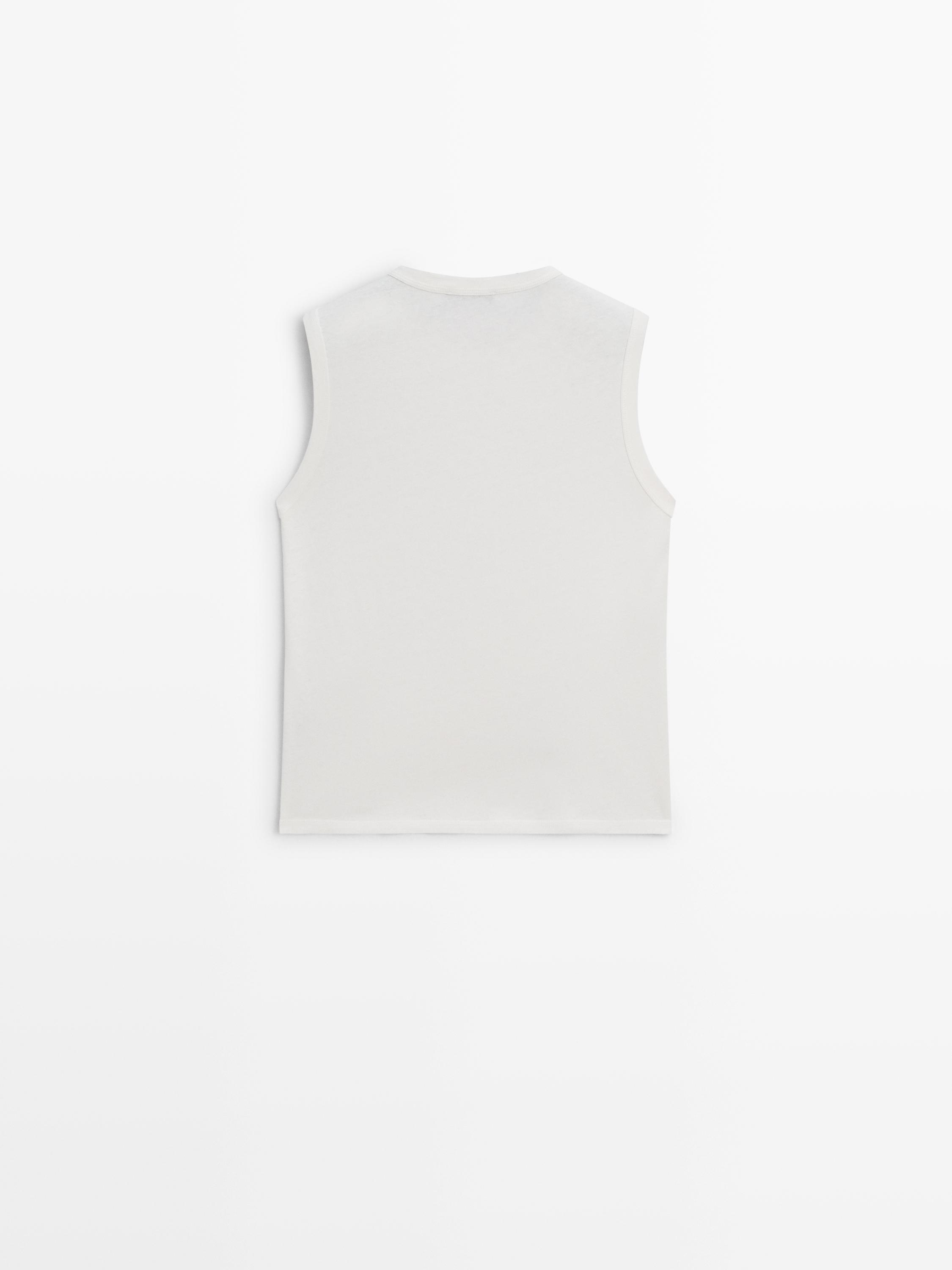Sleeveless linen blend T-shirt