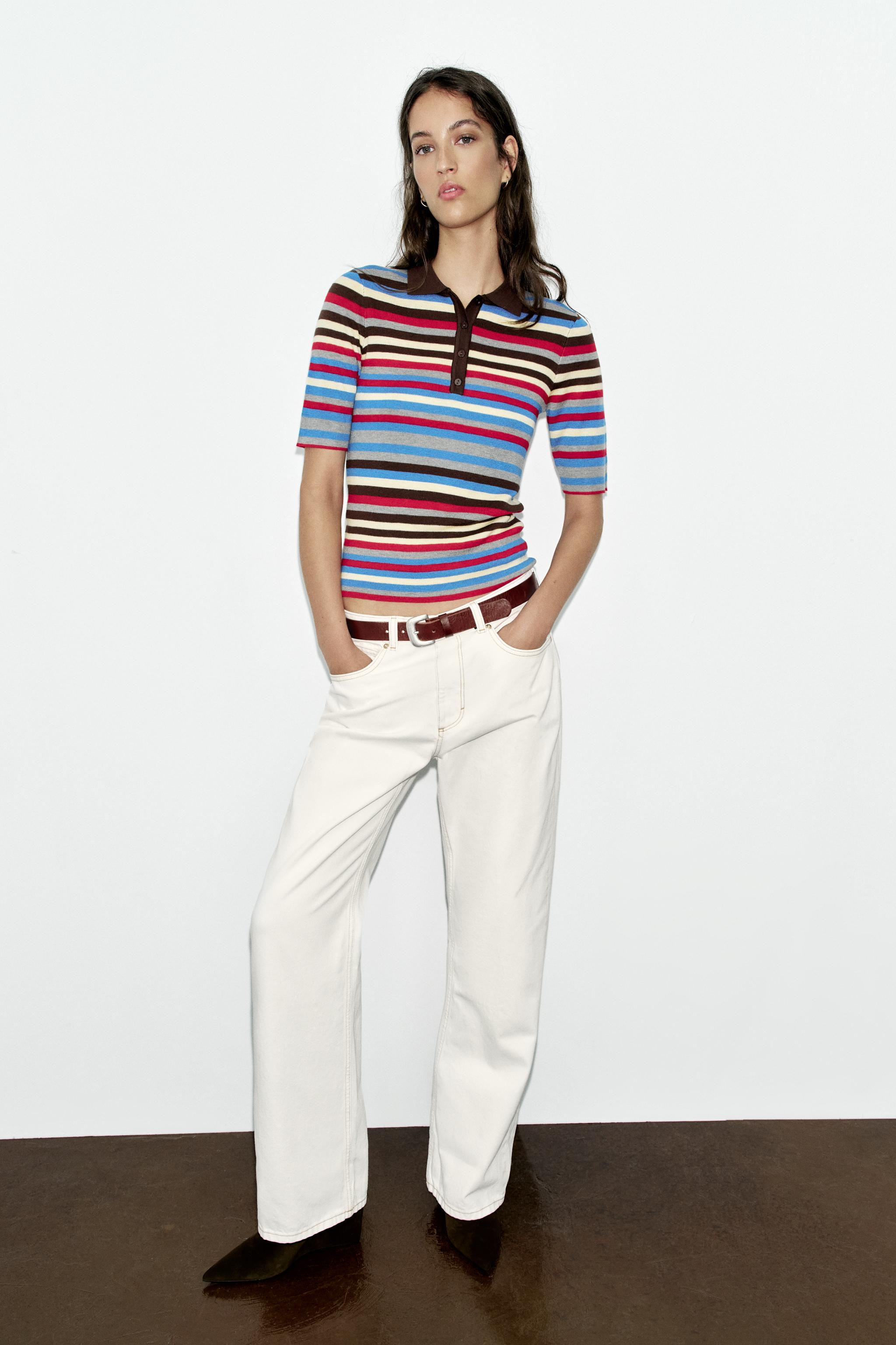 Zara STRIPED KNIT POLO JUMPER