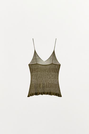 TOP EN MAILLE À BRETELLES TEXTURÉ - Kaki de Zara - Image 3