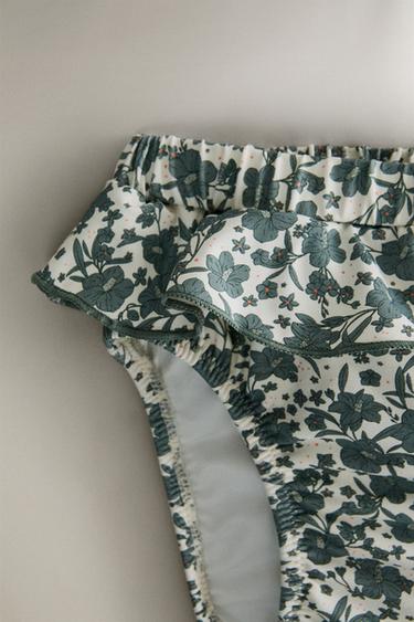 CHILDREN'S TROPICAL FLORAL RUFFLED BEACH BIKINI BOTTOMS - Ecru / Green by Zara - Image 1