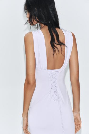 MIDI DRESS WITH LACES - Lilac by Zara - Image 2