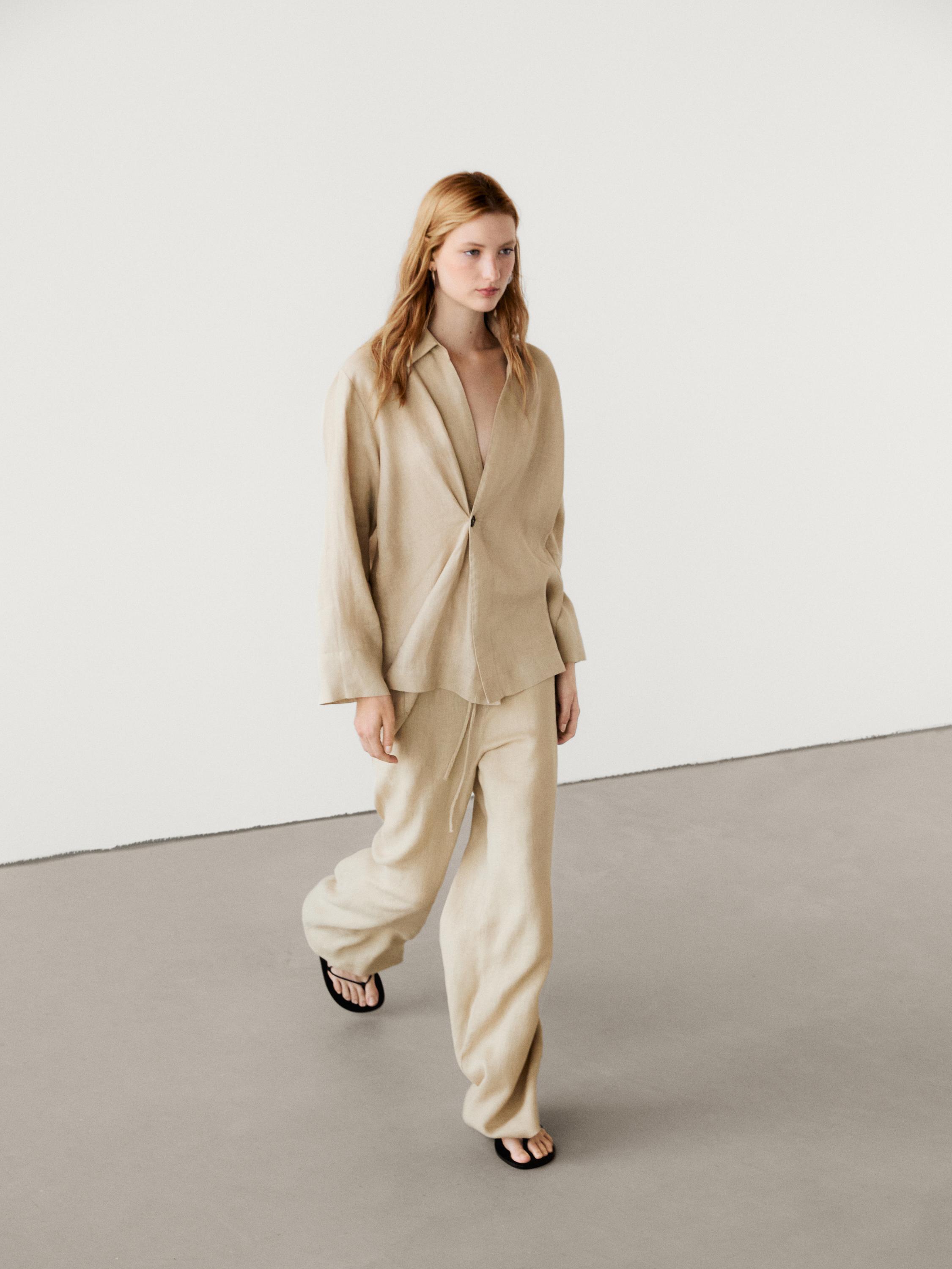 100 linen co ord trousers with drawstring detail Beige ZARA Canada